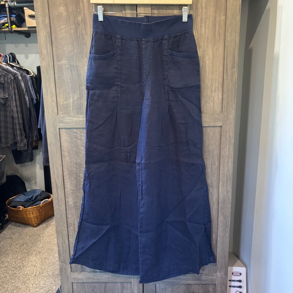 XCVI Navy Blue Wide Leg Linen Pull On Pants Small